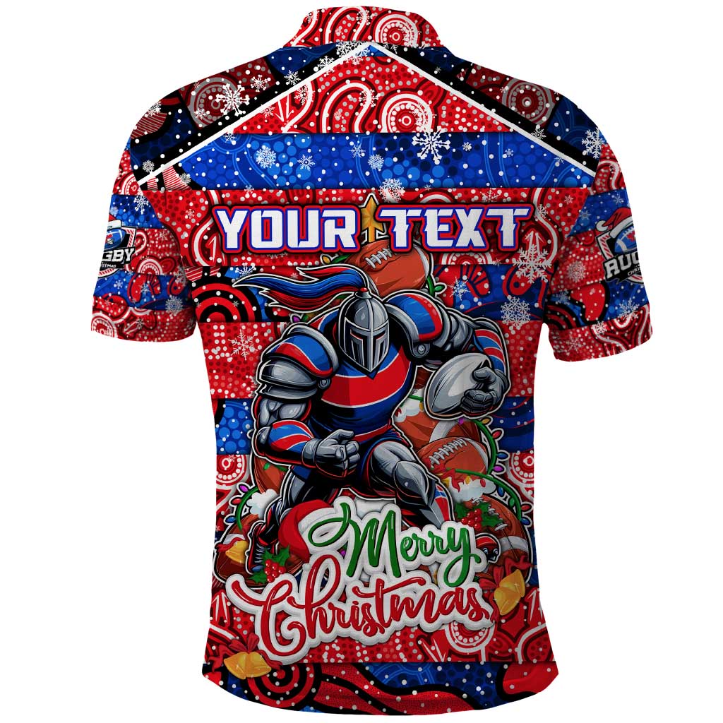 Custom Knights Rugby Merry Christmas Polo Shirt Indigenous Australian Art