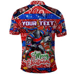 Custom Knights Rugby Merry Christmas Polo Shirt Indigenous Australian Art