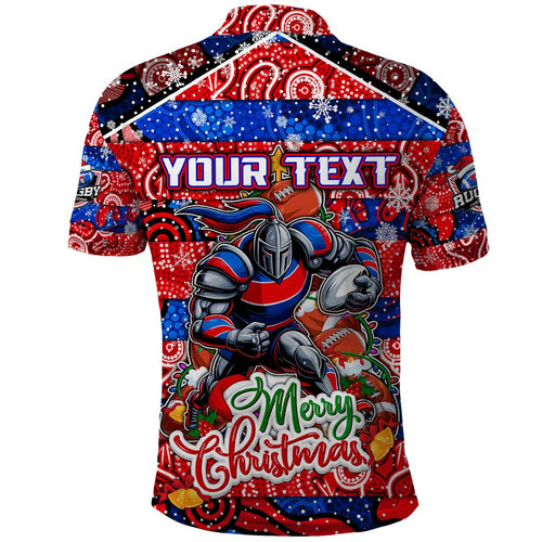 Custom Knights Rugby Merry Christmas Polo Shirt Indigenous Australian Art