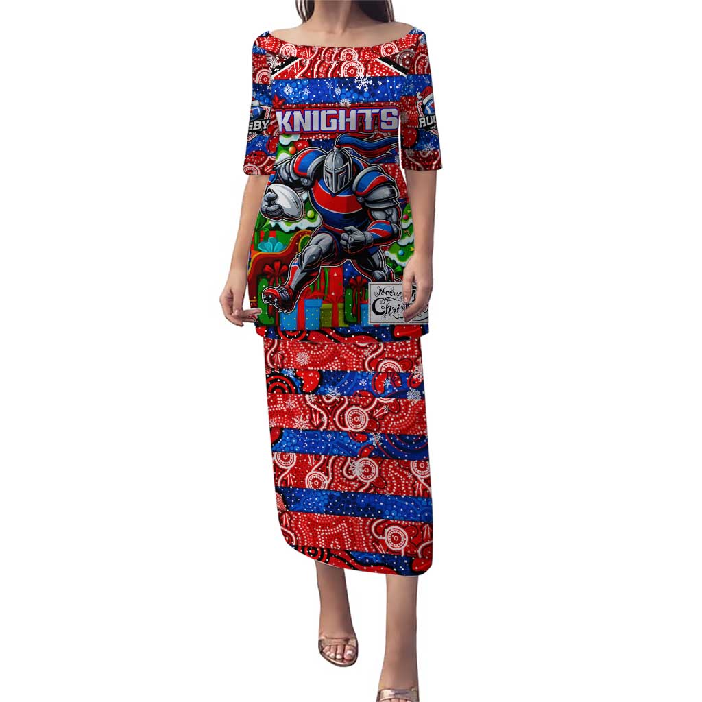 Custom Knights Rugby Merry Christmas Puletasi Indigenous Australian Art