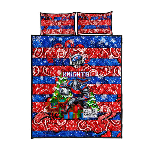 Knights Rugby Merry Christmas Quilt Bed Set Indigenous Australian Art