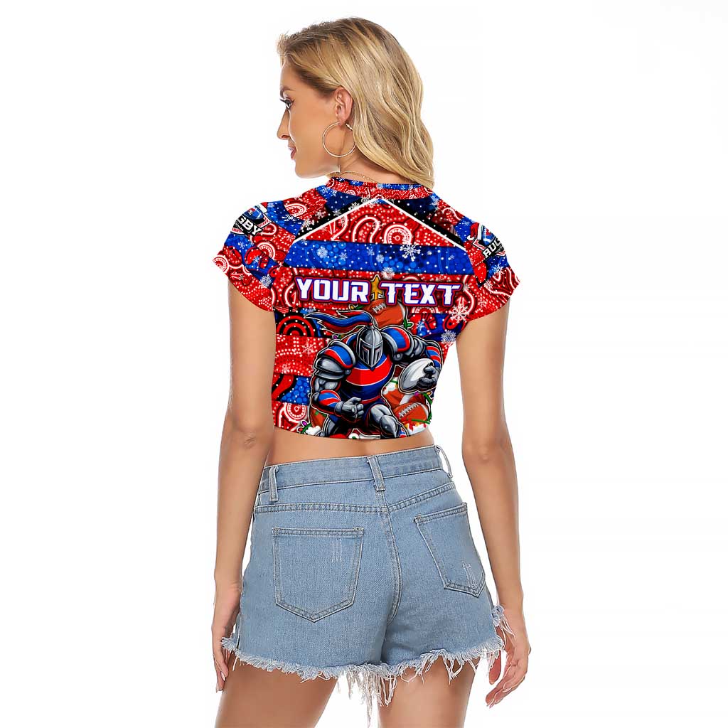Custom Knights Rugby Merry Christmas Raglan Cropped T Shirt Indigenous Australian Art