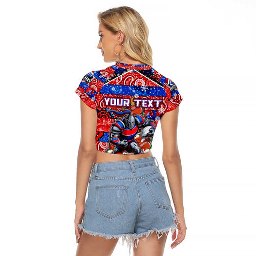 Custom Knights Rugby Merry Christmas Raglan Cropped T Shirt Indigenous Australian Art