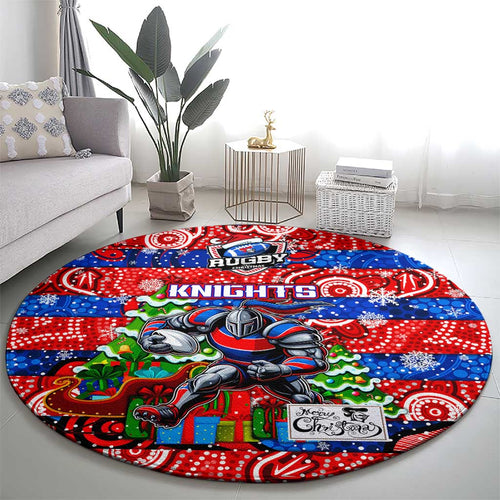 Knights Rugby Merry Christmas Round Carpet Indigenous Australian Art