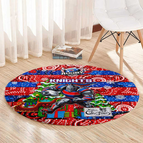 Knights Rugby Merry Christmas Round Carpet Indigenous Australian Art