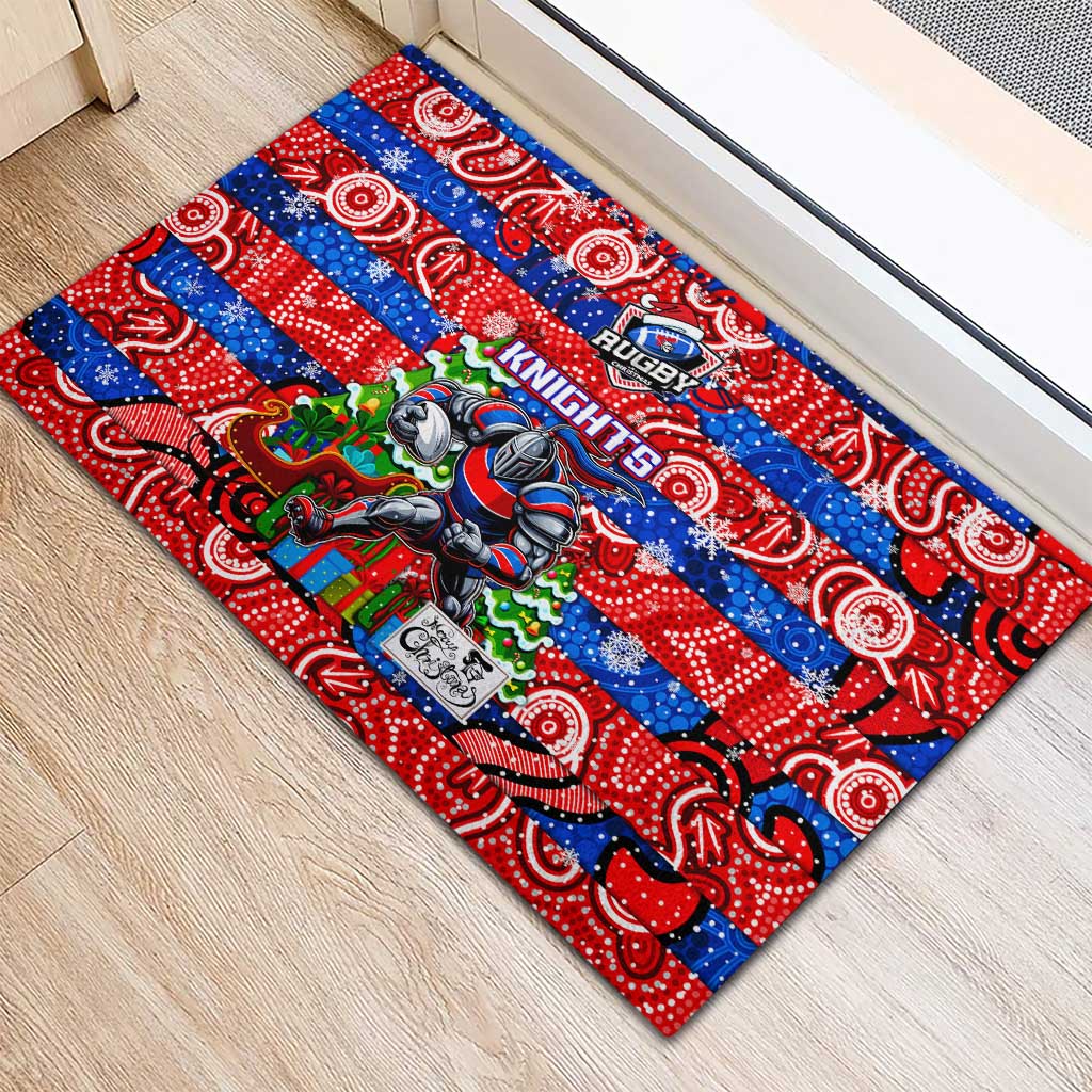 Knights Rugby Merry Christmas Rubber Doormat Indigenous Australian Art