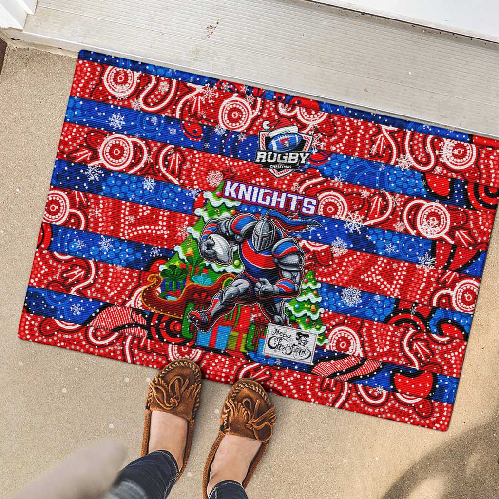 Knights Rugby Merry Christmas Rubber Doormat Indigenous Australian Art