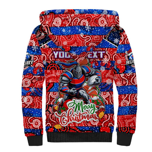Custom Knights Rugby Merry Christmas Sherpa Hoodie Indigenous Australian Art