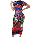 Custom Knights Rugby Merry Christmas Short Sleeve Bodycon Dress Indigenous Australian Art