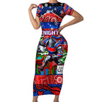 Custom Knights Rugby Merry Christmas Short Sleeve Bodycon Dress Indigenous Australian Art