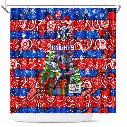 Knights Rugby Merry Christmas Shower Curtain Indigenous Australian Art