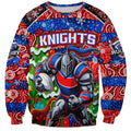 Custom Knights Rugby Merry Christmas Sweatshirt Indigenous Australian Art