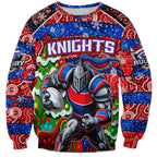 Custom Knights Rugby Merry Christmas Sweatshirt Indigenous Australian Art