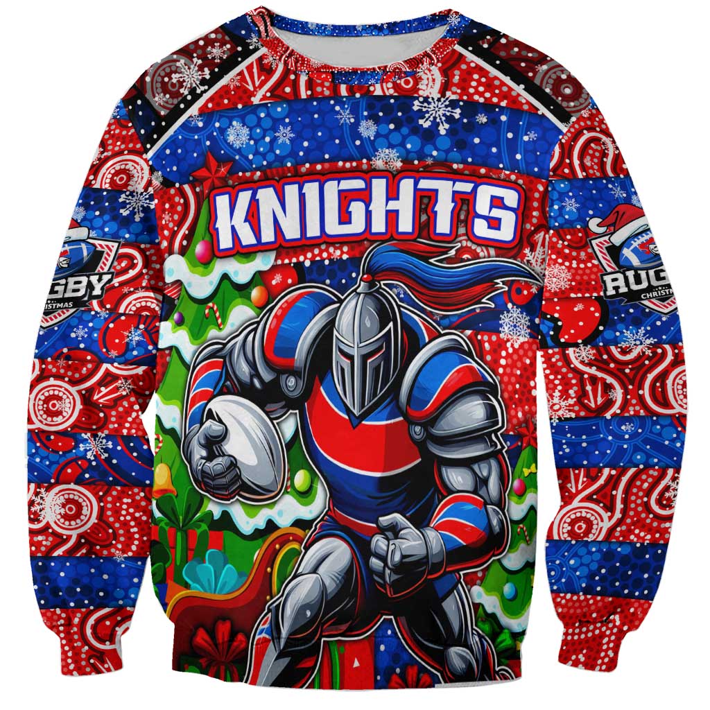 Custom Knights Rugby Merry Christmas Sweatshirt Indigenous Australian Art
