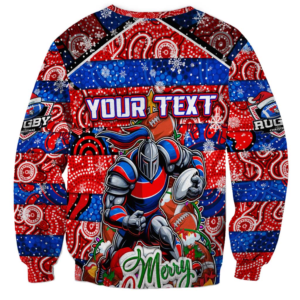 Custom Knights Rugby Merry Christmas Sweatshirt Indigenous Australian Art