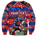 Custom Knights Rugby Merry Christmas Sweatshirt Indigenous Australian Art