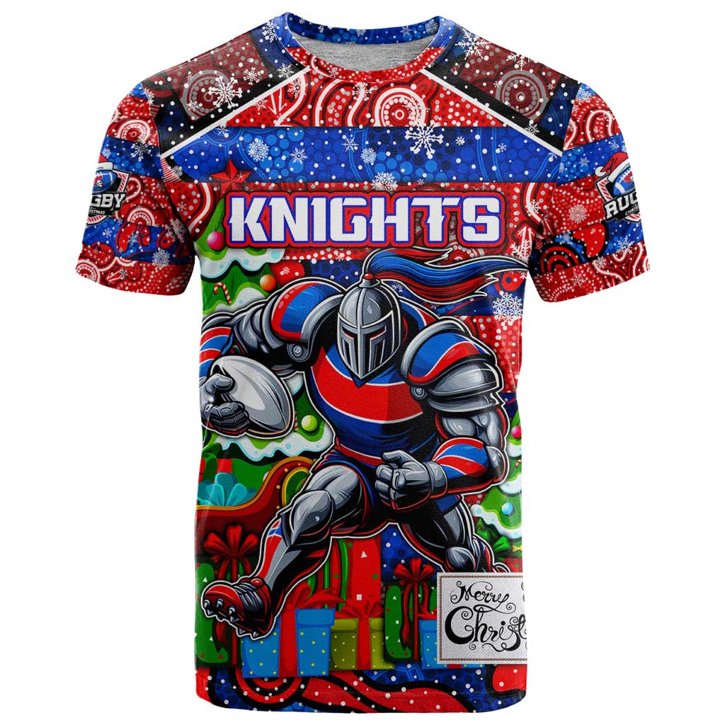 Custom Knights Rugby Merry Christmas T Shirt Indigenous Australian Art