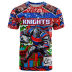 Custom Knights Rugby Merry Christmas T Shirt Indigenous Australian Art