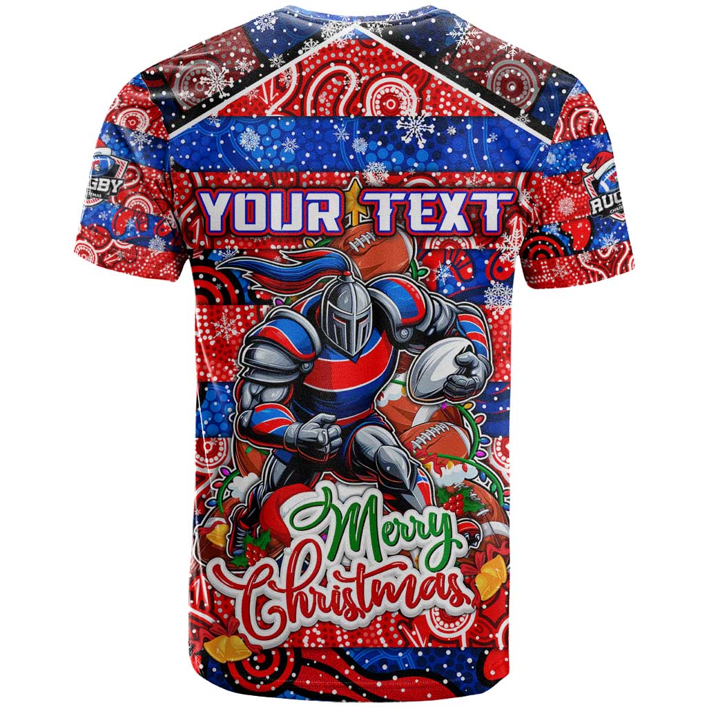 Custom Knights Rugby Merry Christmas T Shirt Indigenous Australian Art