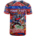 Custom Knights Rugby Merry Christmas T Shirt Indigenous Australian Art