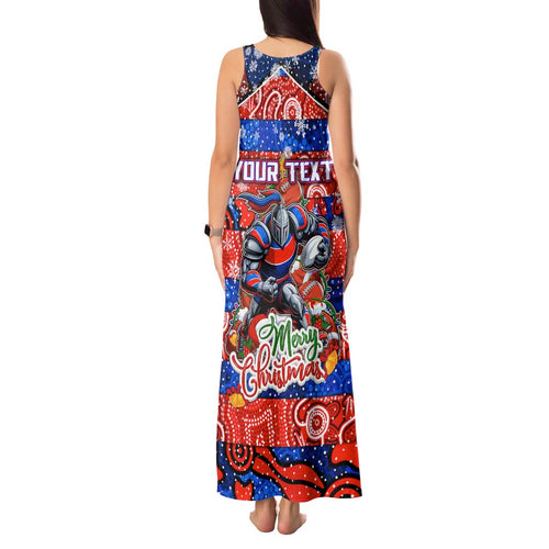 Custom Knights Rugby Merry Christmas Tank Maxi Dress Indigenous Australian Art