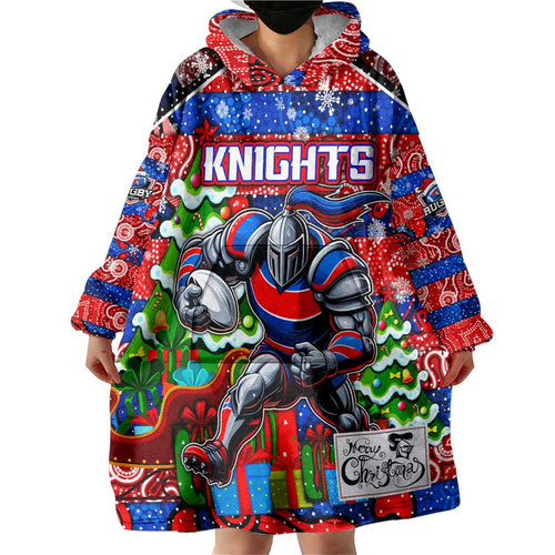Custom Knights Rugby Merry Christmas Wearable Blanket Hoodie Indigenous Australian Art