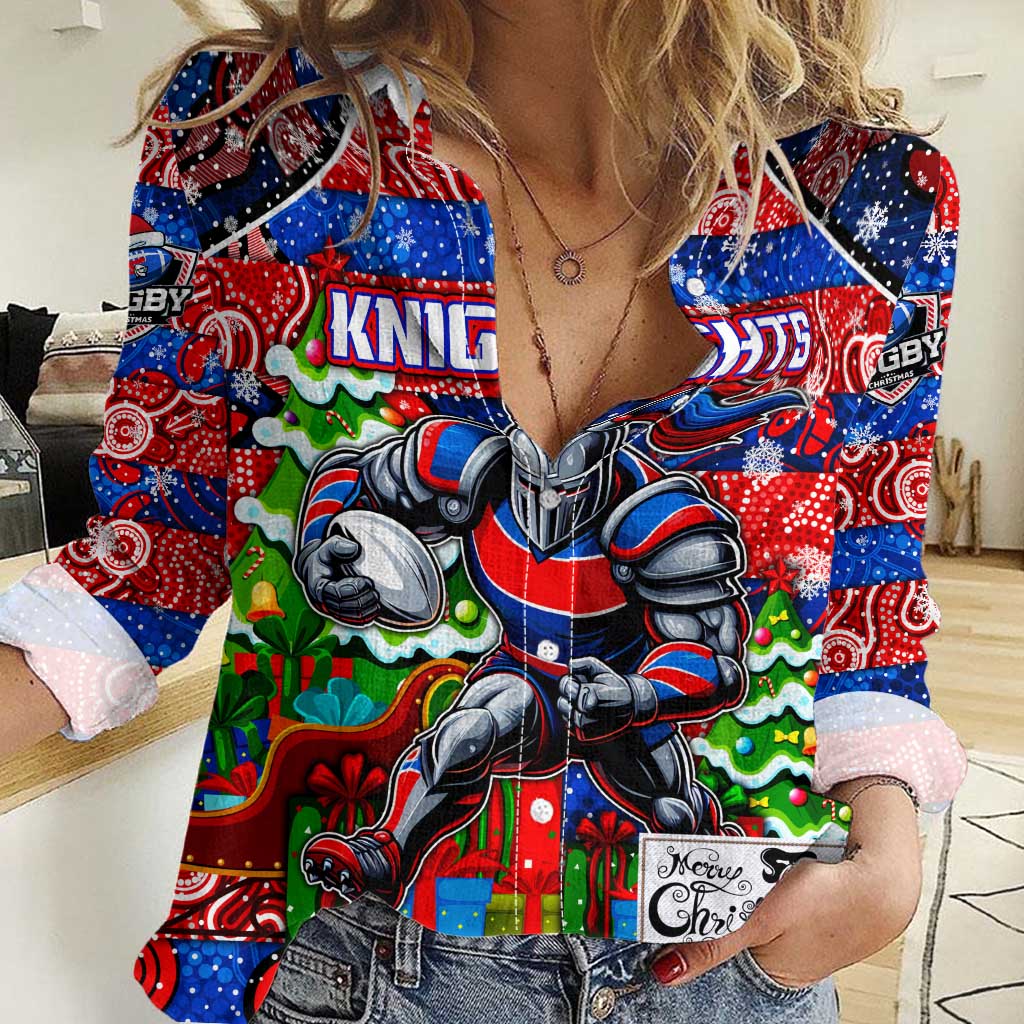 Custom Knights Rugby Merry Christmas Women Casual Shirt Indigenous Australian Art