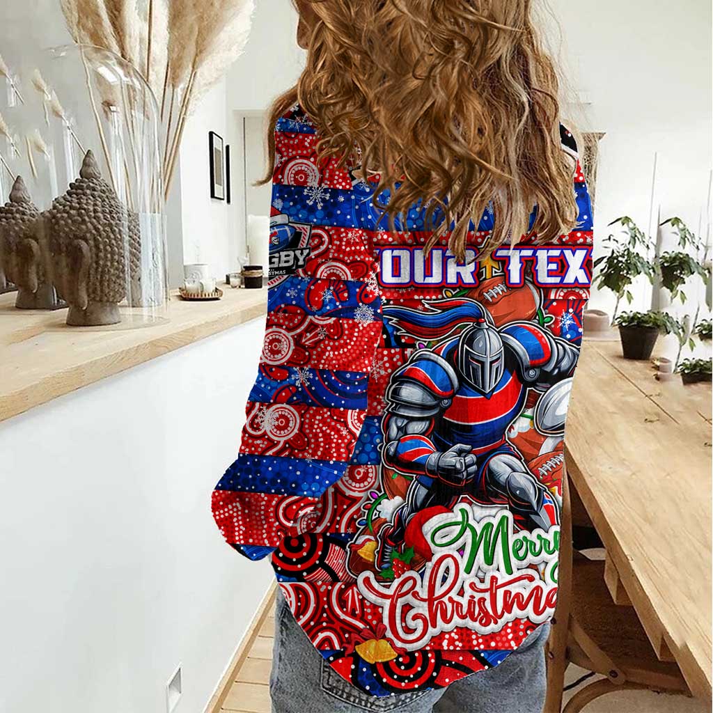 Custom Knights Rugby Merry Christmas Women Casual Shirt Indigenous Australian Art