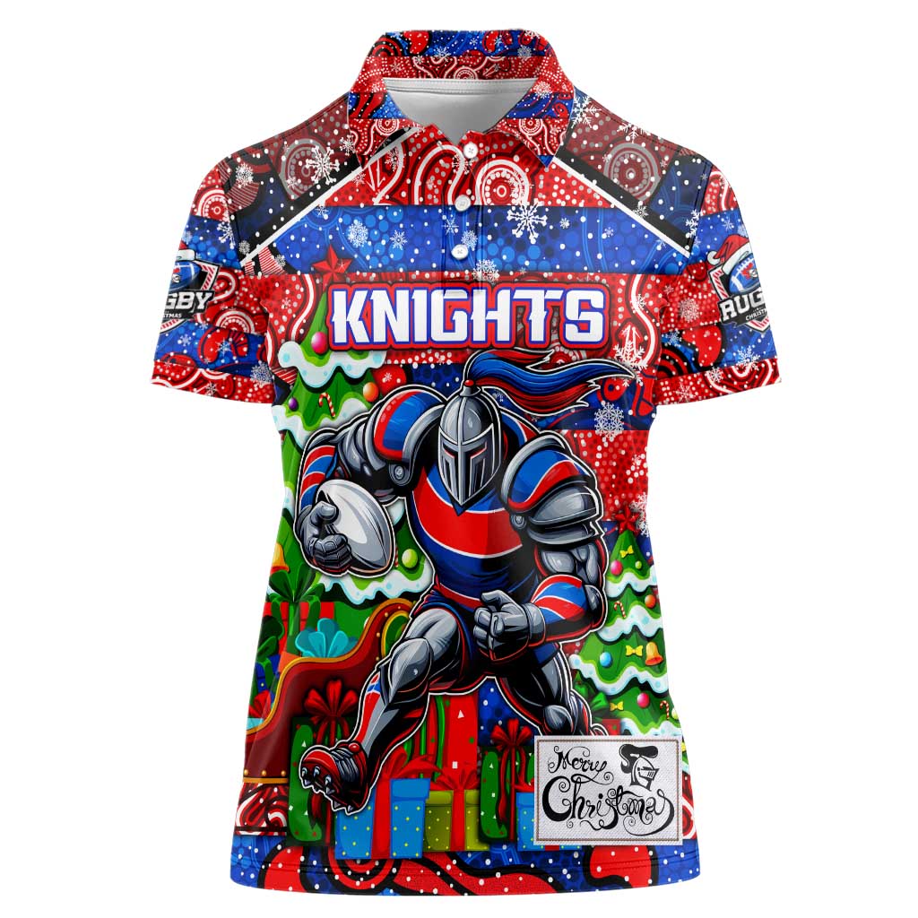 Custom Knights Rugby Merry Christmas Women Polo Shirt Indigenous Australian Art