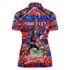 Custom Knights Rugby Merry Christmas Women Polo Shirt Indigenous Australian Art