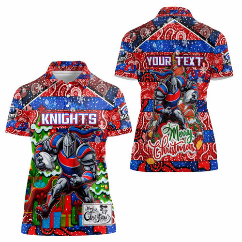 Custom Knights Rugby Merry Christmas Women Polo Shirt Indigenous Australian Art