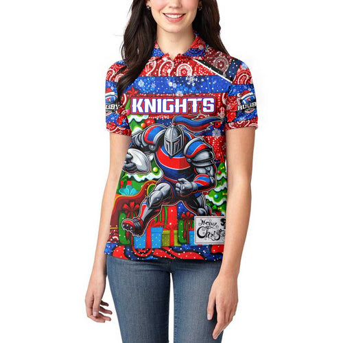 Custom Knights Rugby Merry Christmas Women Polo Shirt Indigenous Australian Art