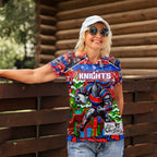 Custom Knights Rugby Merry Christmas Women Polo Shirt Indigenous Australian Art