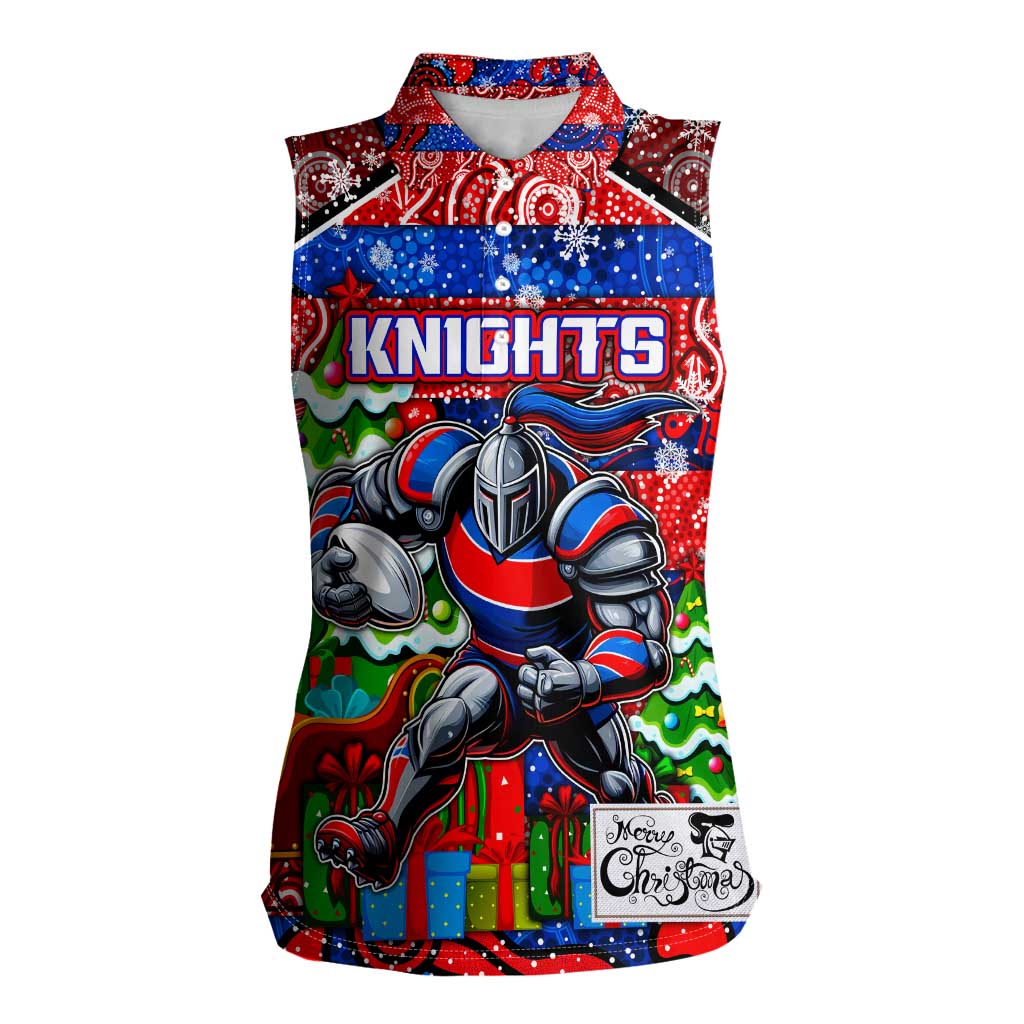 Custom Knights Rugby Merry Christmas Women Sleeveless Polo Shirt Indigenous Australian Art