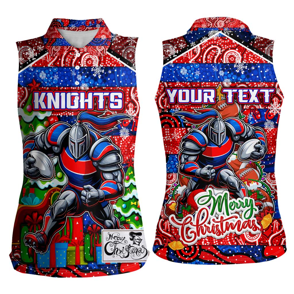 Custom Knights Rugby Merry Christmas Women Sleeveless Polo Shirt Indigenous Australian Art