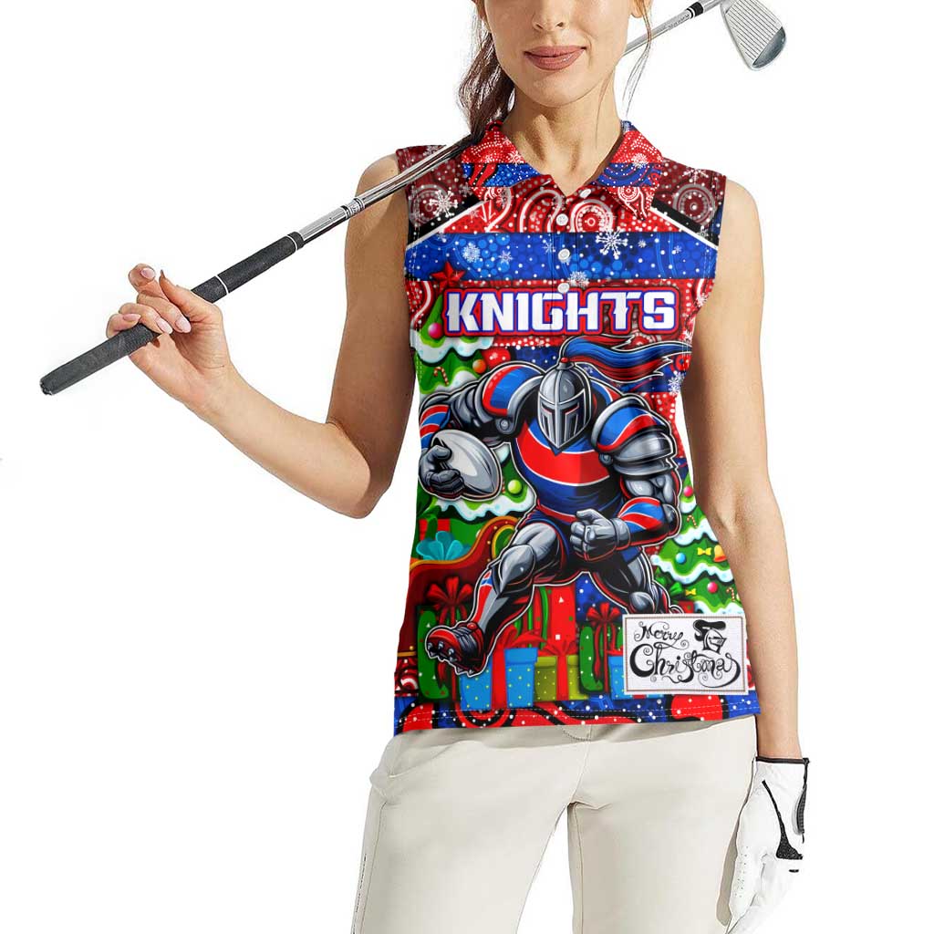 Custom Knights Rugby Merry Christmas Women Sleeveless Polo Shirt Indigenous Australian Art