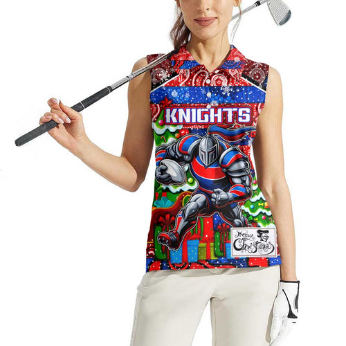 Custom Knights Rugby Merry Christmas Women Sleeveless Polo Shirt Indigenous Australian Art