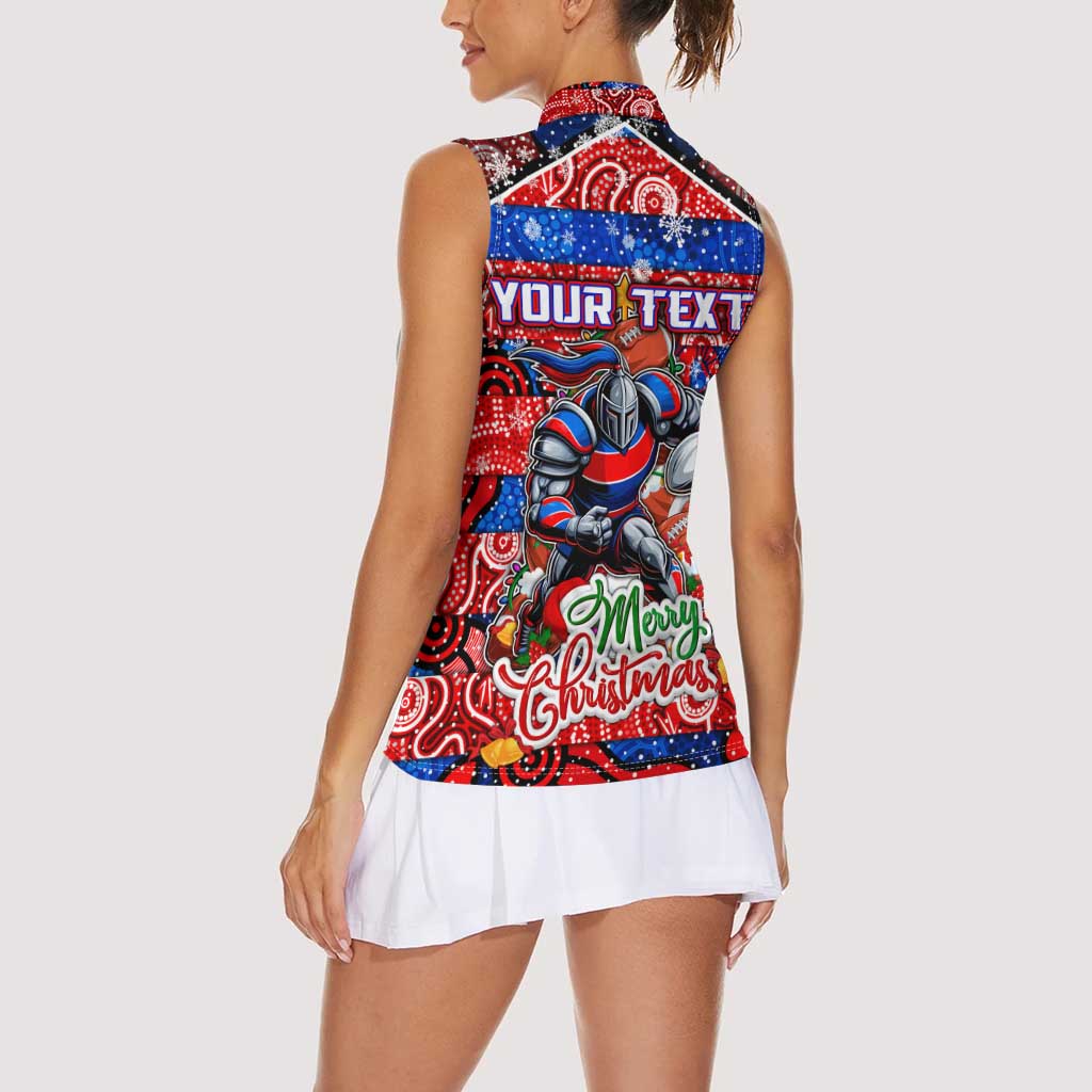 Custom Knights Rugby Merry Christmas Women Sleeveless Polo Shirt Indigenous Australian Art
