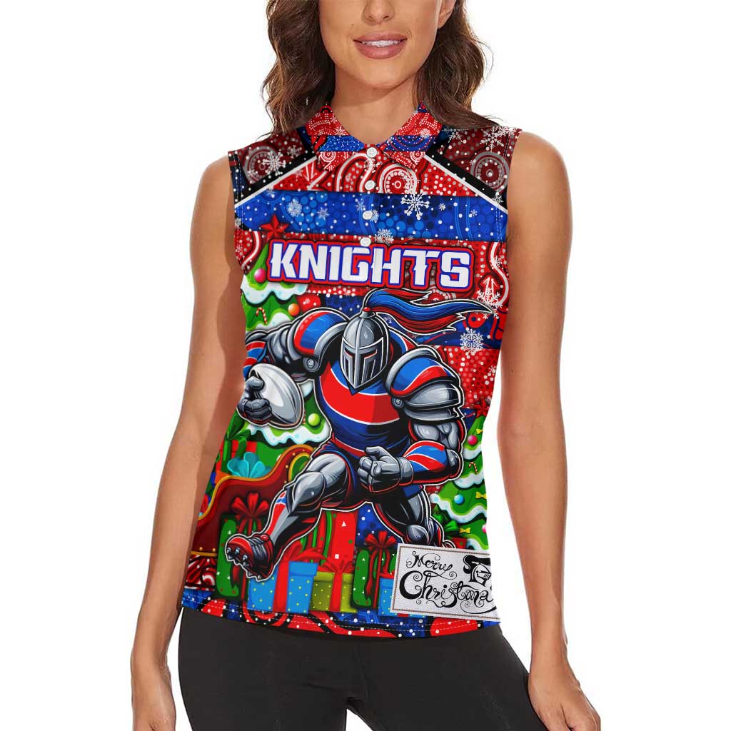 Custom Knights Rugby Merry Christmas Women Sleeveless Polo Shirt Indigenous Australian Art