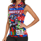 Custom Knights Rugby Merry Christmas Women Sleeveless Polo Shirt Indigenous Australian Art
