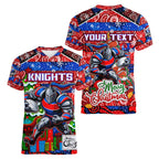Custom Knights Rugby Merry Christmas Women V-Neck T-Shirt Indigenous Australian Art
