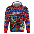 Custom Knights Rugby Merry Christmas Zip Hoodie Indigenous Australian Art