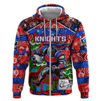 Custom Knights Rugby Merry Christmas Zip Hoodie Indigenous Australian Art