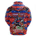Custom Knights Rugby Merry Christmas Zip Hoodie Indigenous Australian Art