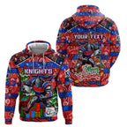 Custom Knights Rugby Merry Christmas Zip Hoodie Indigenous Australian Art