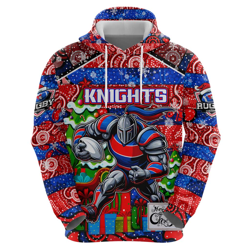 Custom Knights Rugby Merry Christmas Zip Hoodie Indigenous Australian Art