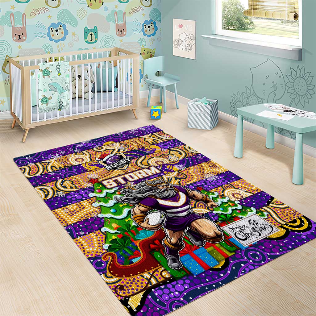 Storm Rugby Merry Christmas Area Rug Indigenous Australian Art