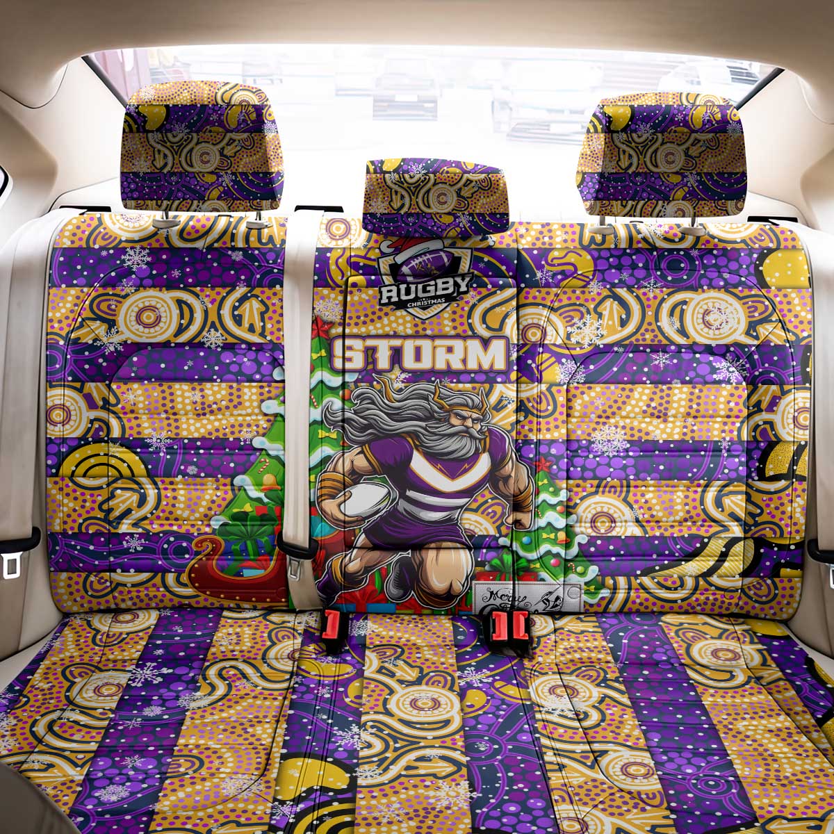 Storm Rugby Merry Christmas Back Car Seat Cover Indigenous Australian Art