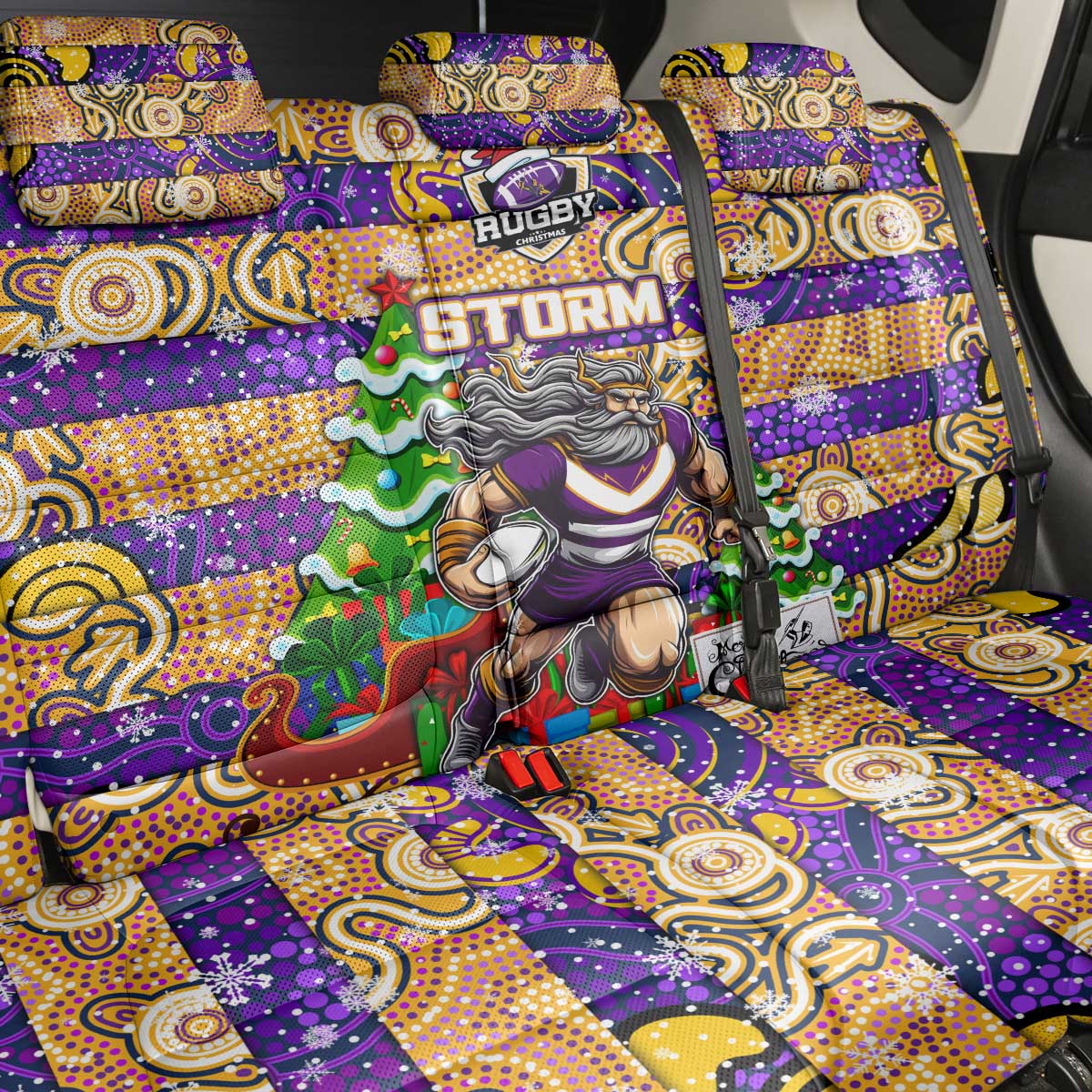 Storm Rugby Merry Christmas Back Car Seat Cover Indigenous Australian Art