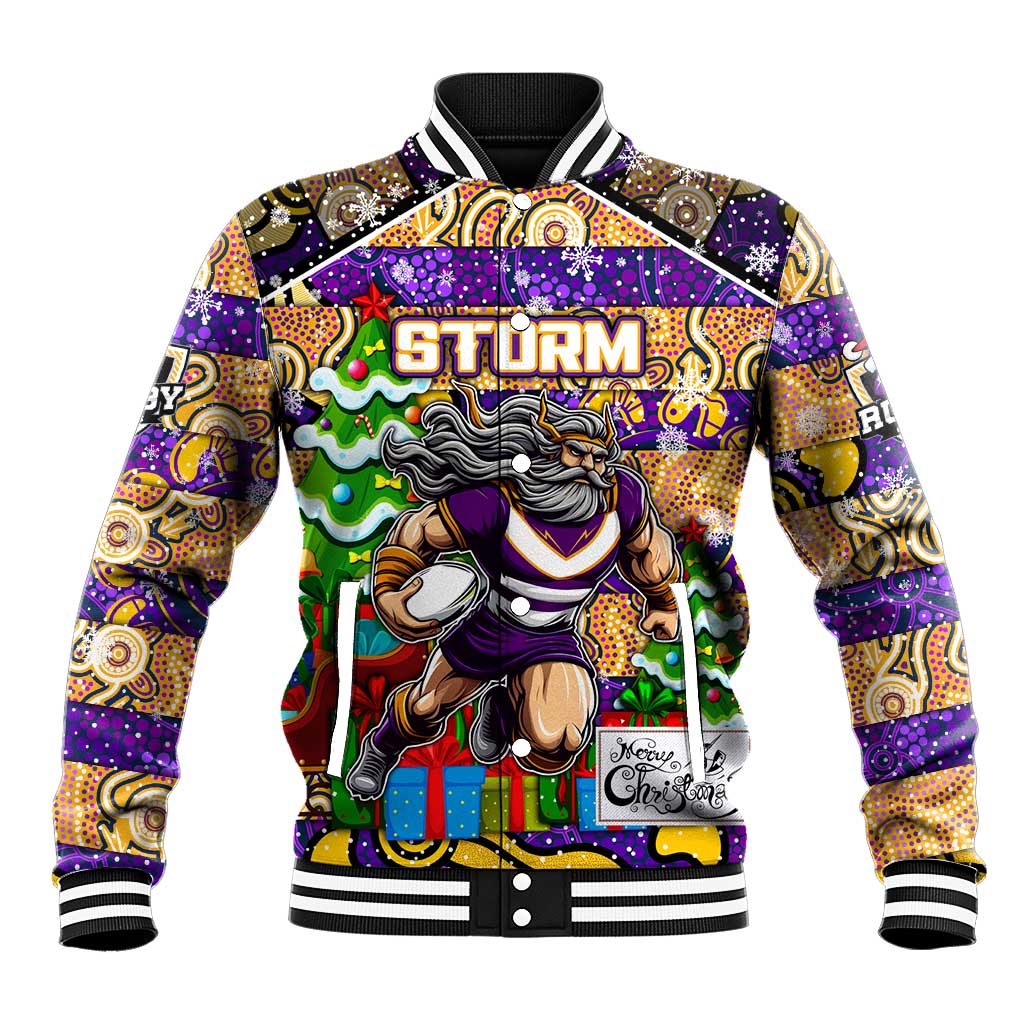 Custom Storm Rugby Merry Christmas Baseball Jacket Indigenous Australian Art